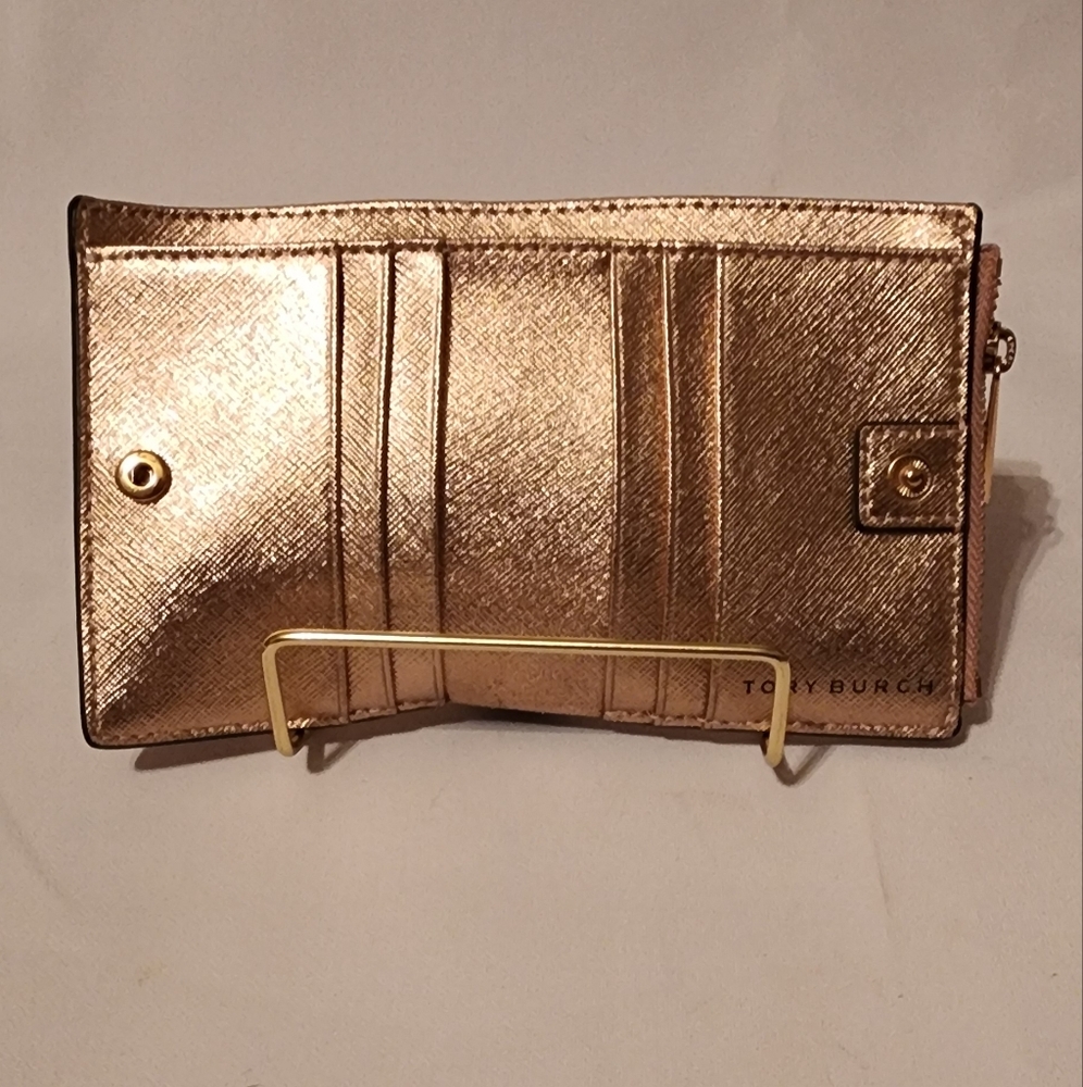 Tory Burch Shimmering Rose Gold Tote and Wallet EUC w New Crossbody Strap - Picture 15 of 16